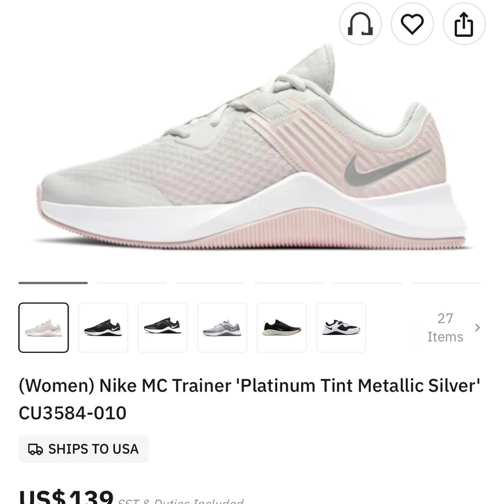 Nike Women’s Trainer in Platinum Tint and Pale Pink